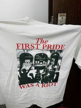 Gildan White Tee with Red Text and Dark Green Stonewall Graphic